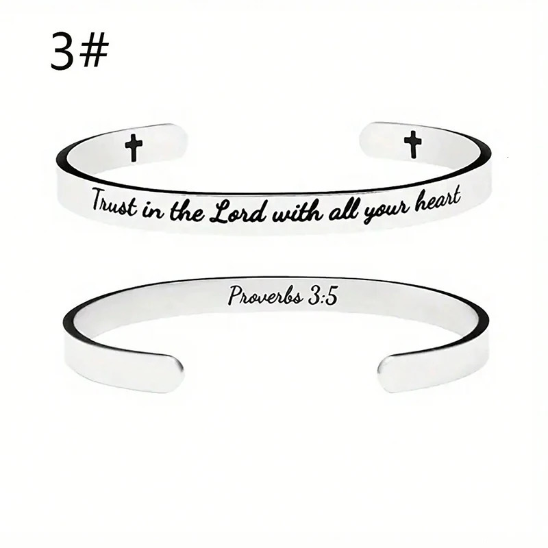 Jesus Script Christian Bible Verse Bracelet Stainless Steel Open Cuff Cross Bracelet and Bracelet 250425