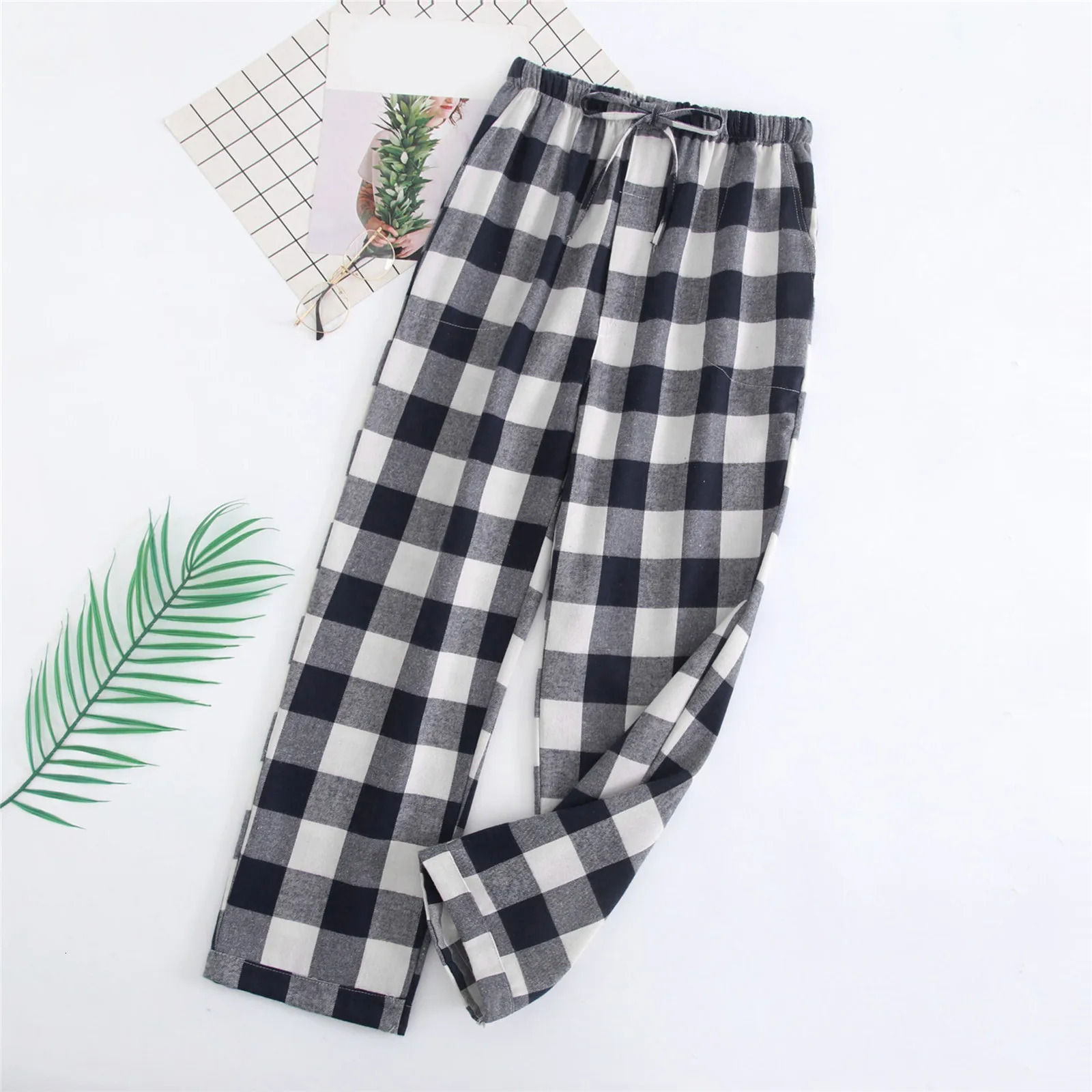 Mens pajamas casual plain weave pajamas cotton pants loose high waisted straight length Trouser casual wear 250427
