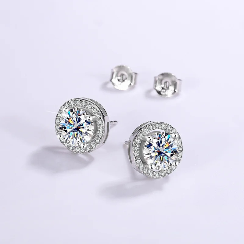 JECIRCON 1ct Multicolor Round Stud Earrings Simple Wedding Party Jewelry S925 Sterling Silver Versatile Accessories 250420