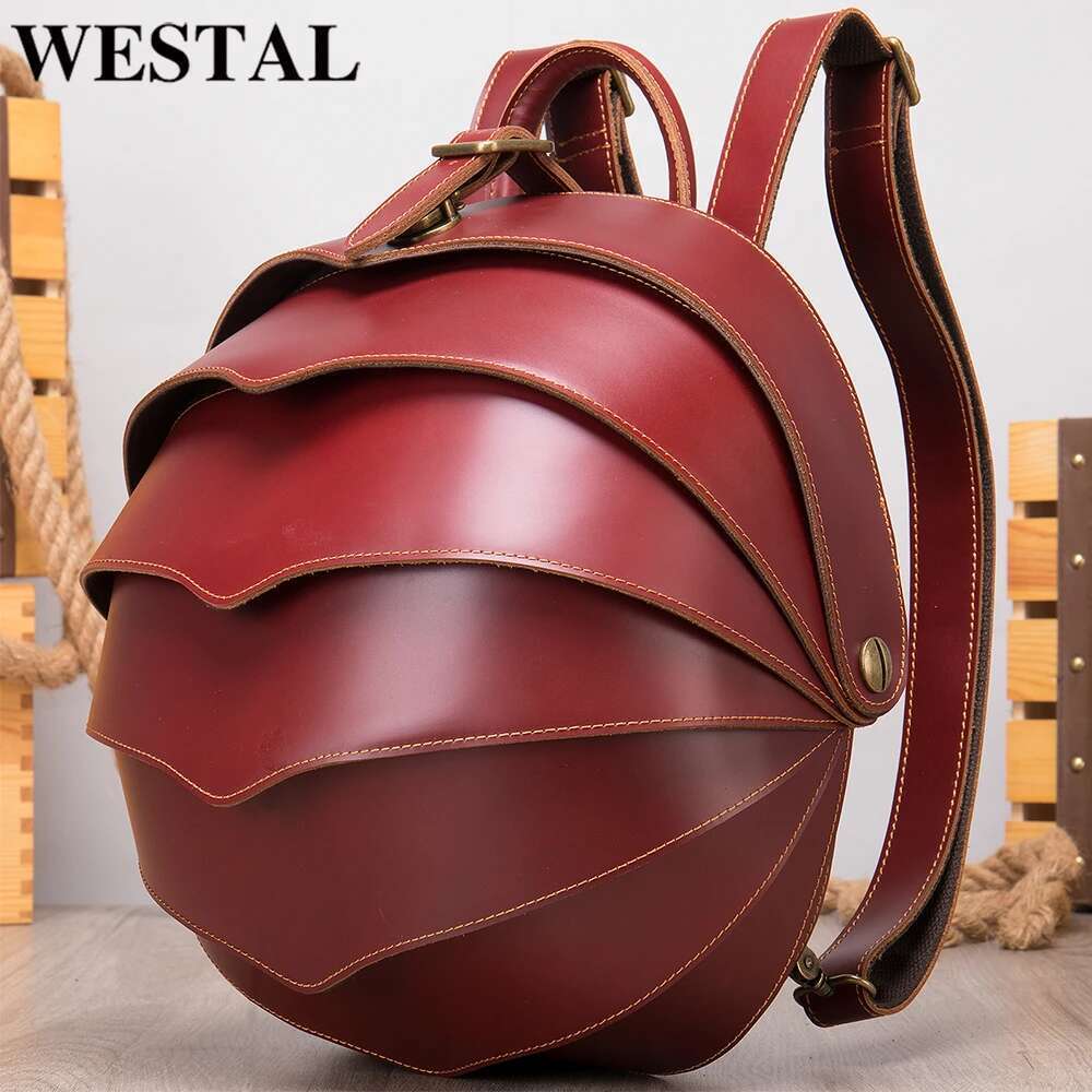 WESTAL Crazy Horse Leather For Woman Round Mini Schoolbag Backpack Purse Antitheft Rucksack Ladies Designer Backpacks