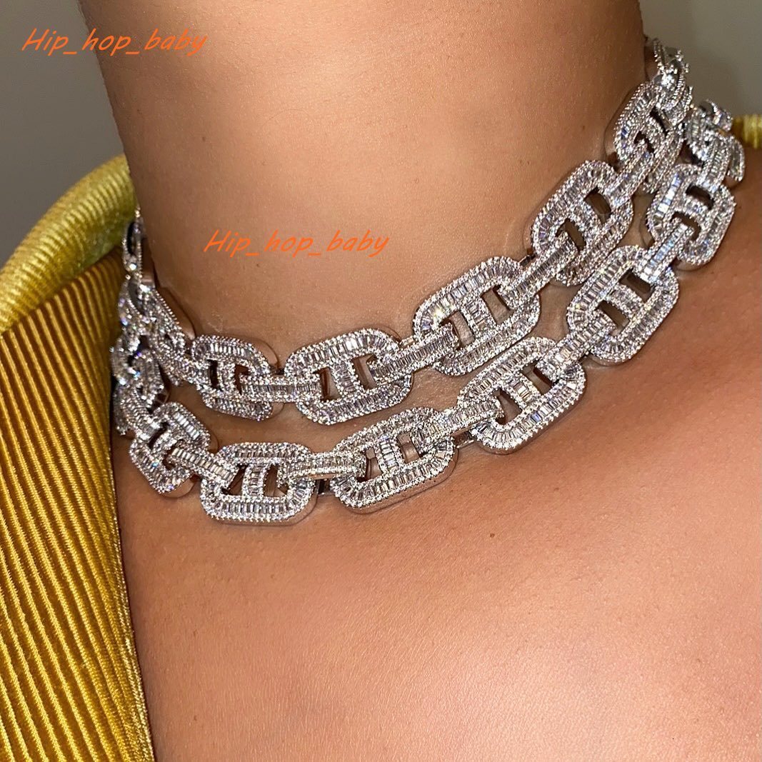 Iced Out Bling Rectangle Cz Cuban Chain Necklace for Women Men Hip Hop Ice Jewelry
