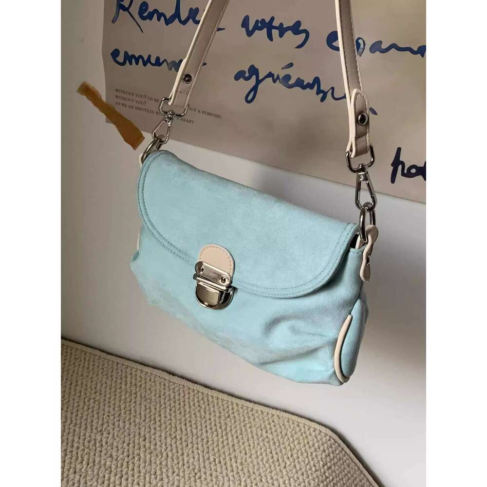 2025 new cool shoulder niche imitation suede underarm women's mint blue-green crossbody bag women