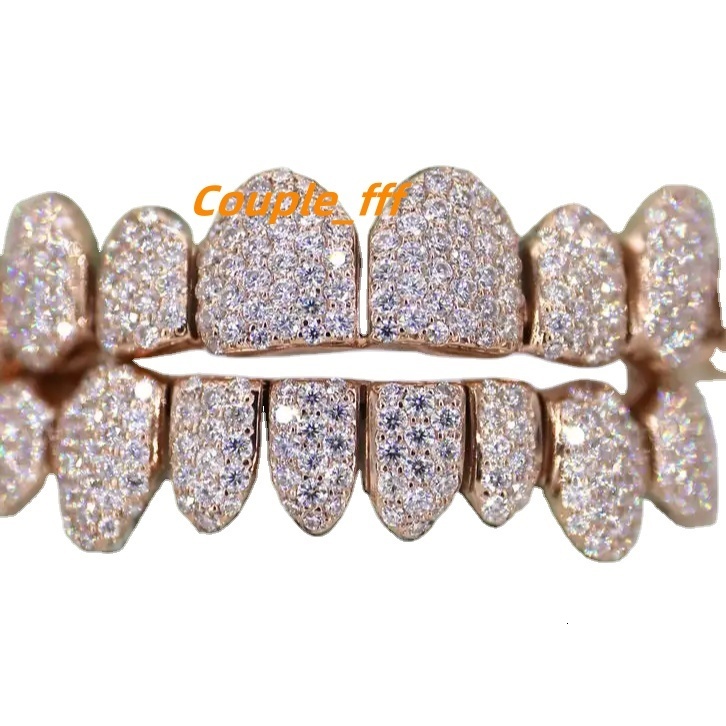 8 on 8 VVS MOISSANITE DIAMOND GRILLZ TOP and BOTTOM DIAMOND TEETH GRILLZ