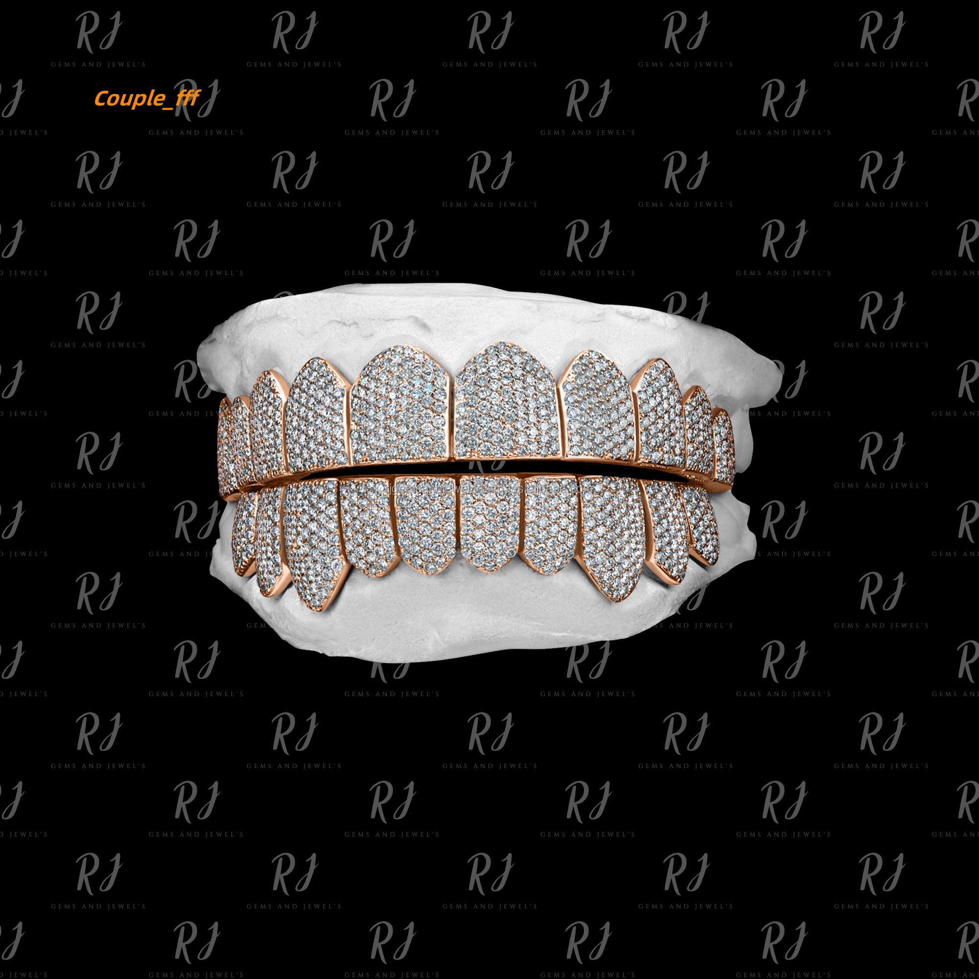 Iced Out Moissanite Diamond Grillz Studded Honeycomb Grillz Top Bottom Grillz in White Yellow Rose Gold