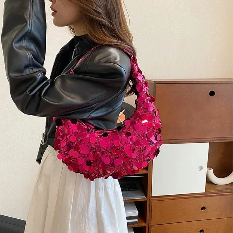 Sparkling sequins womens evening bag er shoulder bag womens retro lingerie cloud bag 250425