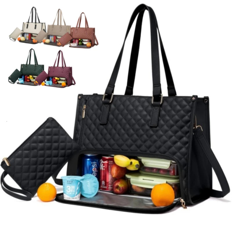 Large Women Lunch Bags With Insulated Compartment 15.6inch Laptop Tote Bag with Leakproof Lunch Box Pocket Work Bag Handbag 250429