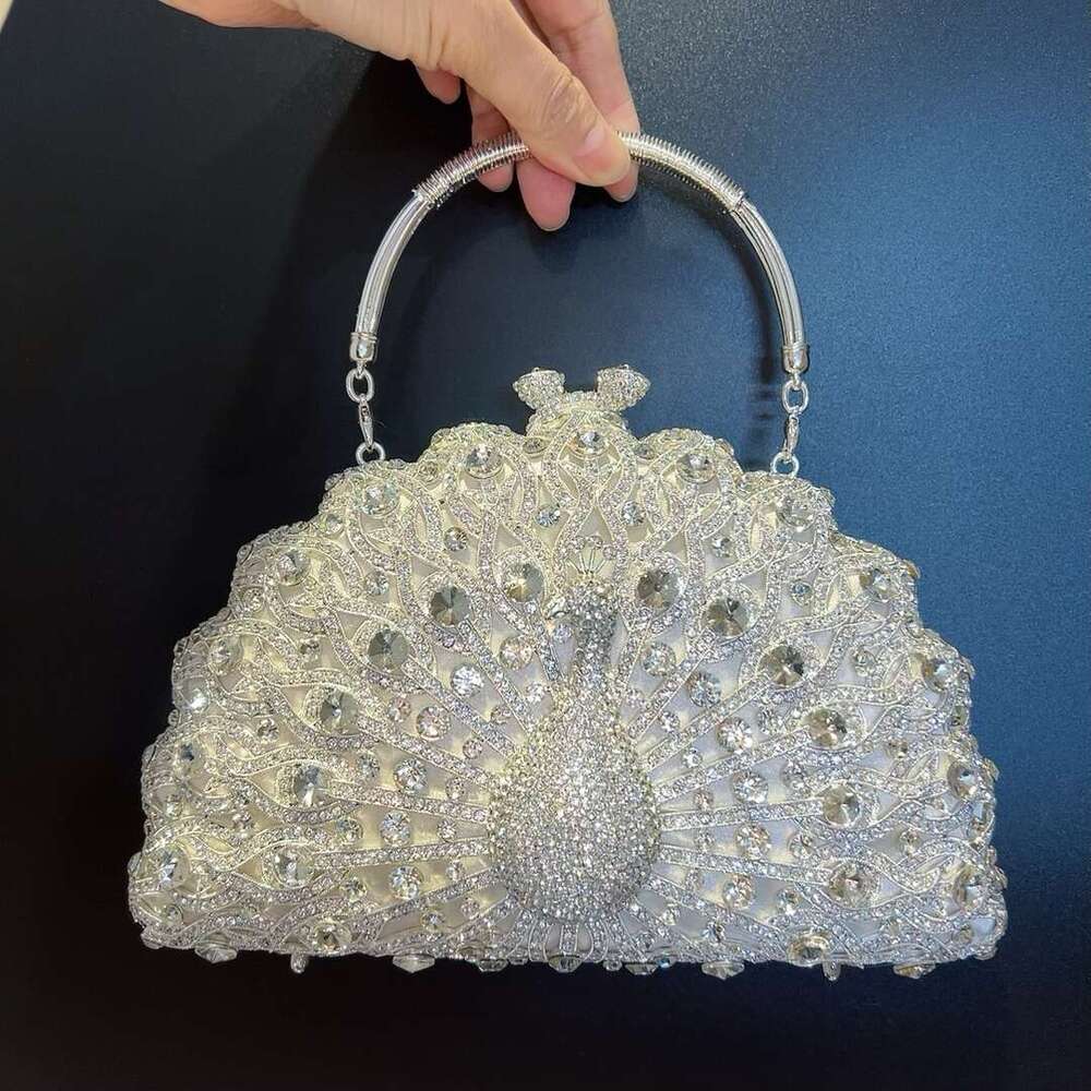 Dinner Bag Large Peacock Diamond Set Luxury Banquet Handbag Cross Shoulder Female Clutch Bag KQ