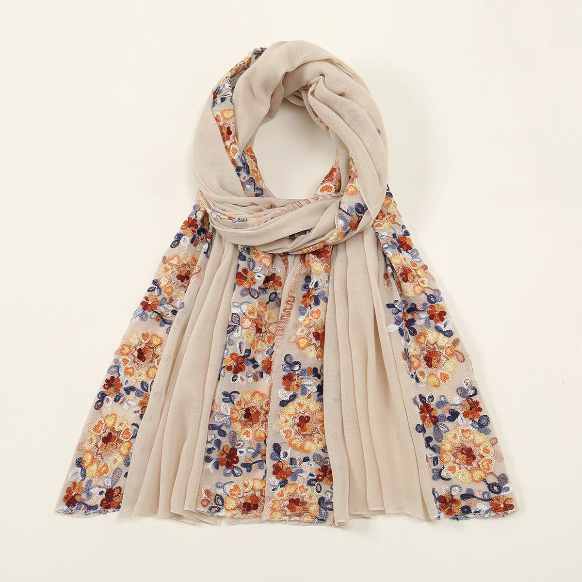 Soft Cotton Hijab Scarf Embroidery Floral Shawls For Women Muslim Solid Pashmina Autumn Wraps Headband 180*90cm 250430