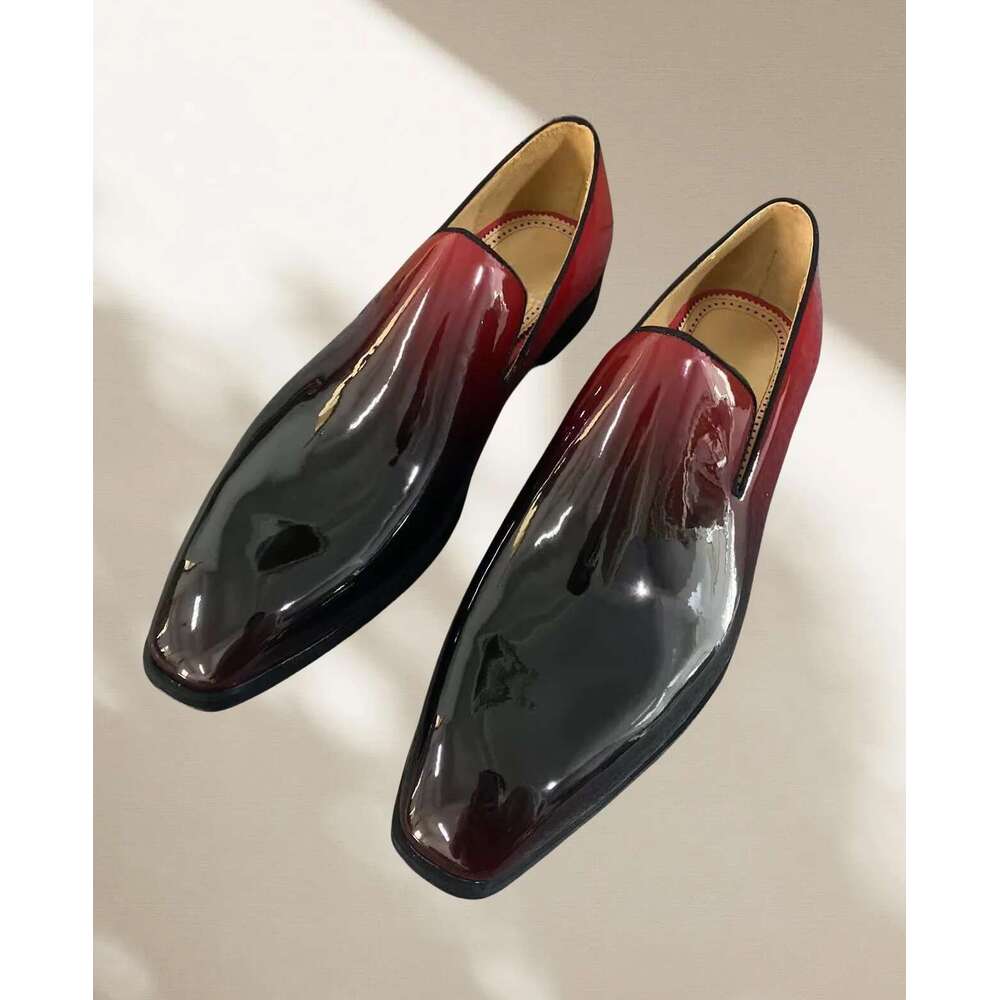 Business Luxe Gradient Dress Slip on Flats Comfortable Casual Shoes Mixed Color Patent Leather Loafers Men