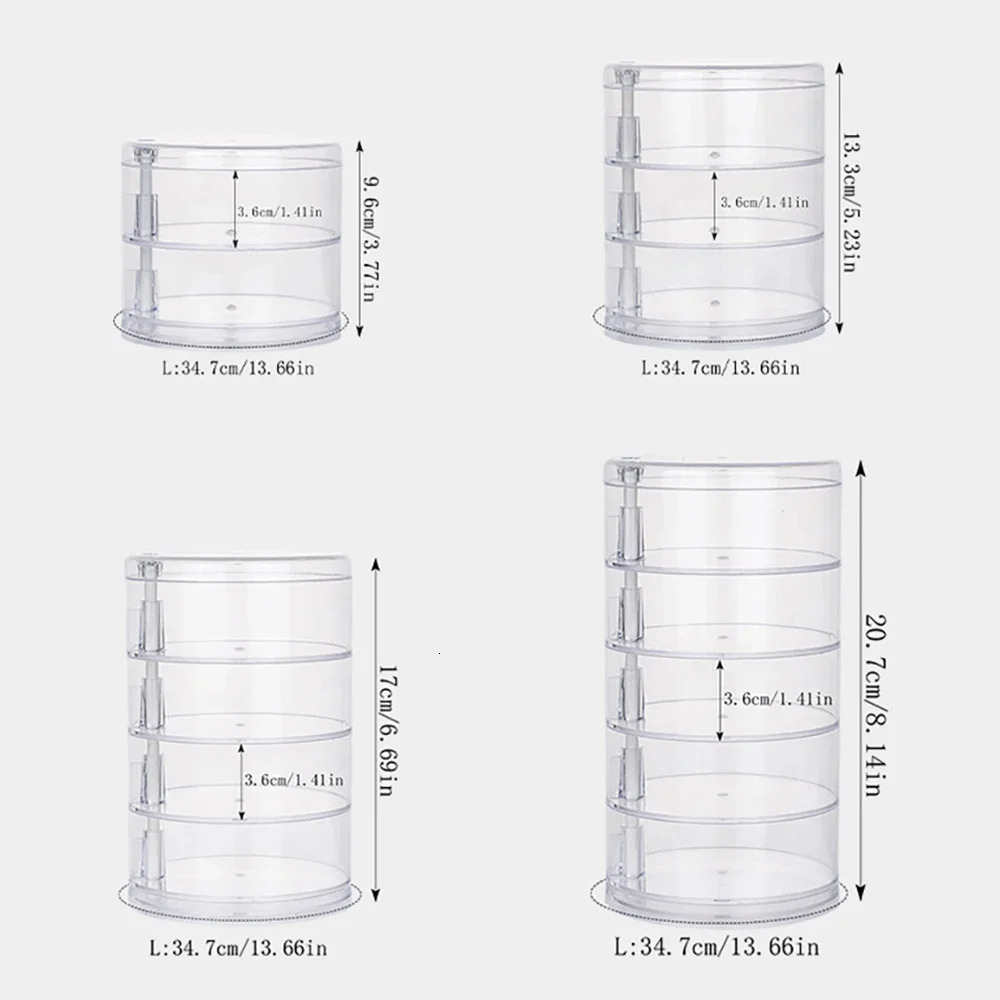 1Pc Stylish Large Capacity 2/3/4/5 Layers Rotating Jewelry Storage Box For Women Transparent Desktop Organizer Dust-proof Hair 250428