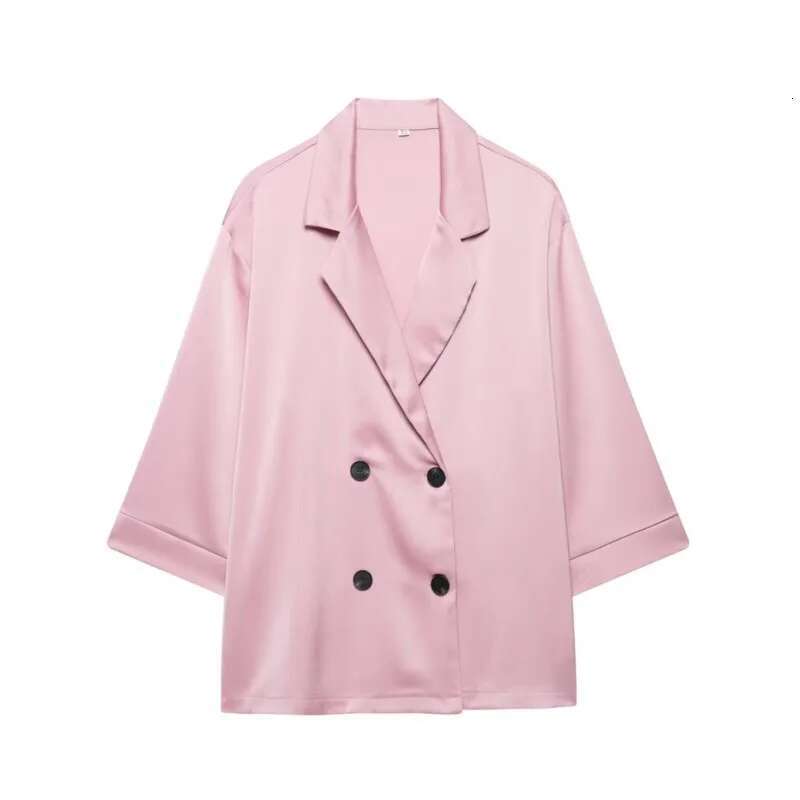High Waist Pants Set Spring 2 Double-Breasted Satin Blazers Two Piece Lace Up Creased-Effect Trousers Women Outfit