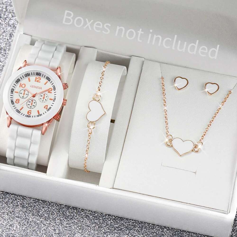5/6Pcs Fashion Silicone Band Women Quartz Watches Jewelry Set Reloj Mujer Girls Clock Gift (Without Box)