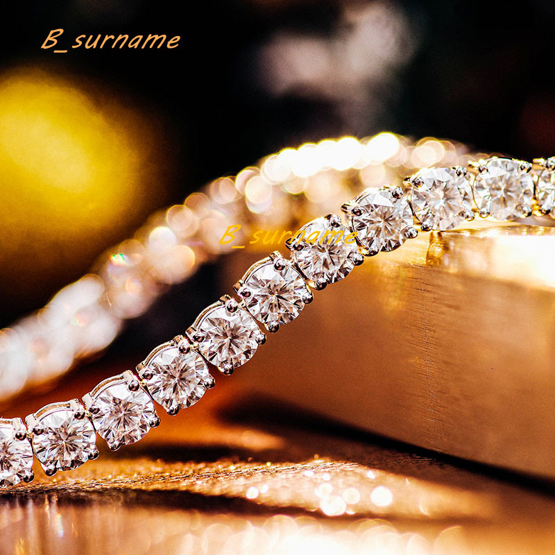 Moissanite Tennis Chain Iced Out 925 Silver Moissanite Bracelet Tennis Chain Spring Clasp VVS D Moissanite Tennis