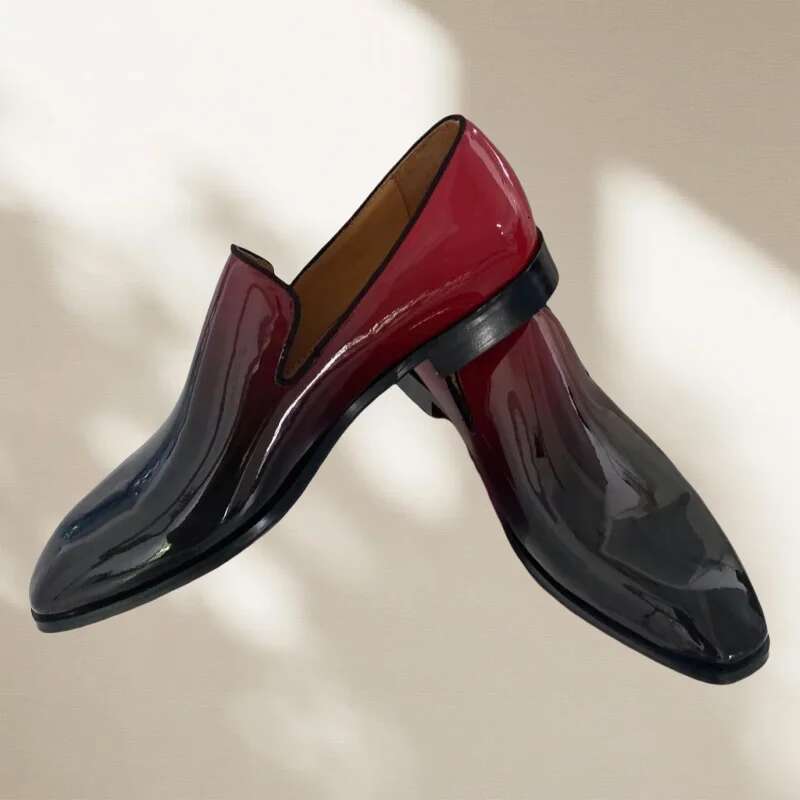 Business Luxe Gradient Dress Slip on Flats Comfortable Casual Shoes Mixed Color Patent Leather Loafers Men