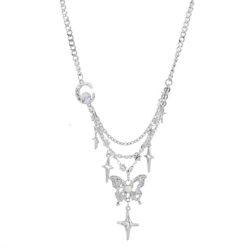 Sweet Cool Fairy Butterfly Inlaid With Zirconium Star Moon Collarbone Chain, Female Niche Design, Fashionable And Versatile, Light Style Necklace