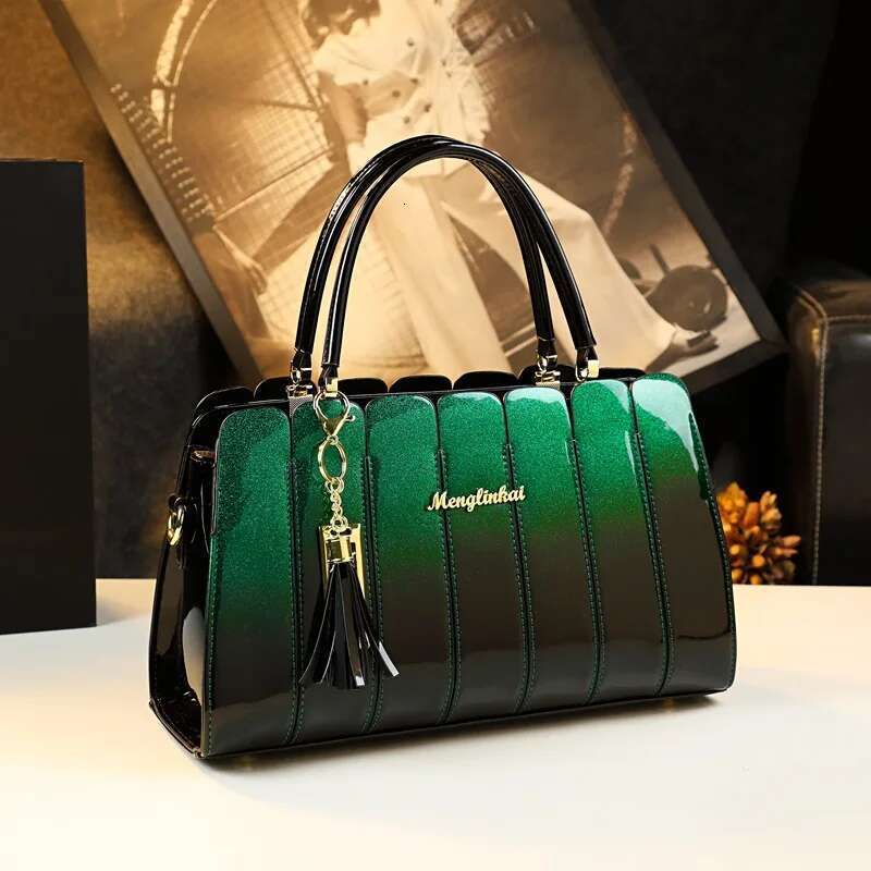 Spring new patent leather ing contrast chain fringe handbag banquet dress large-capacity one-shoulder cross-body women bag