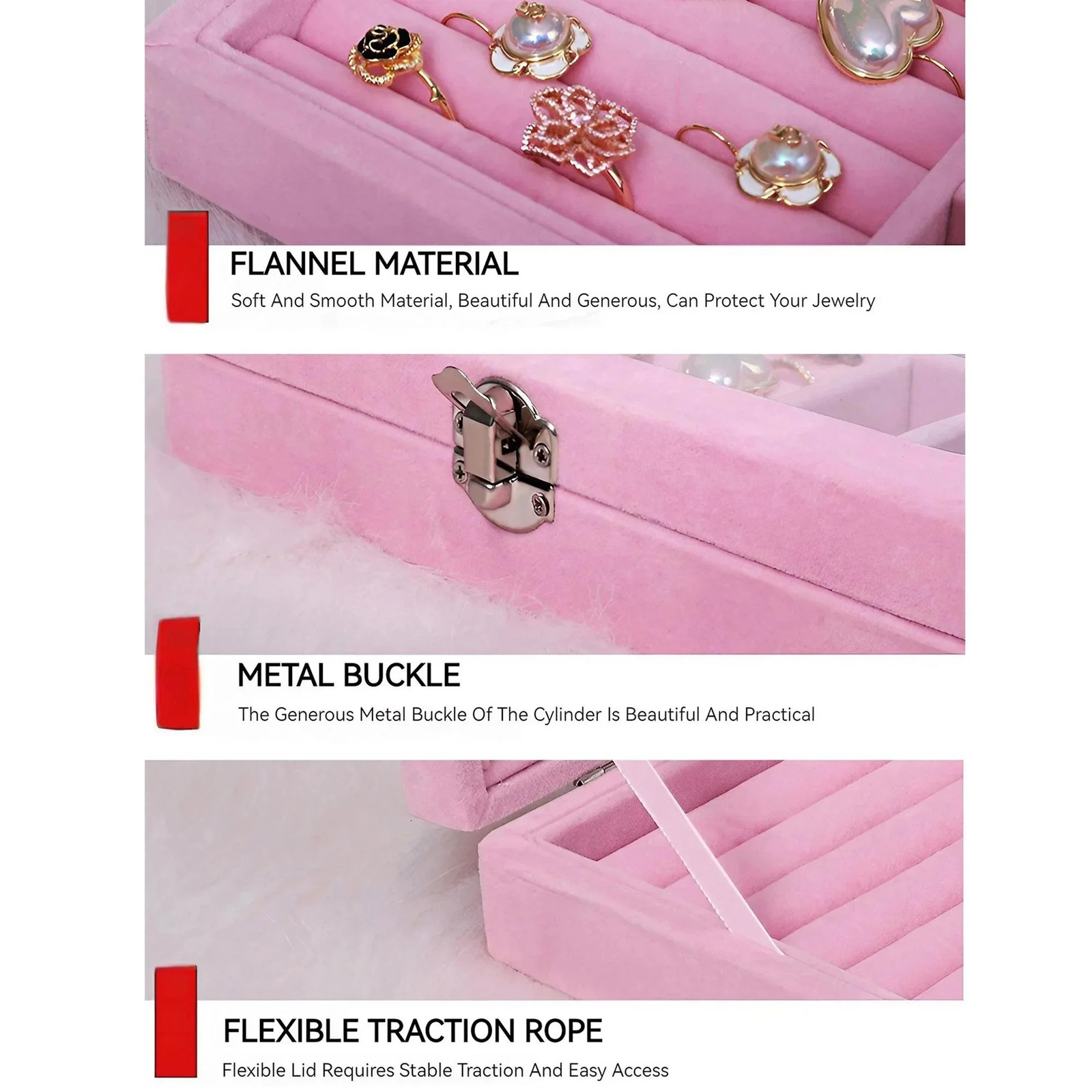 Velvet Ring Organizer Box - Clear Lid Jewelry Holder Dust-Proof Storage Tray for Rings and Earrings for Multiple Jewelry Pieces 250428