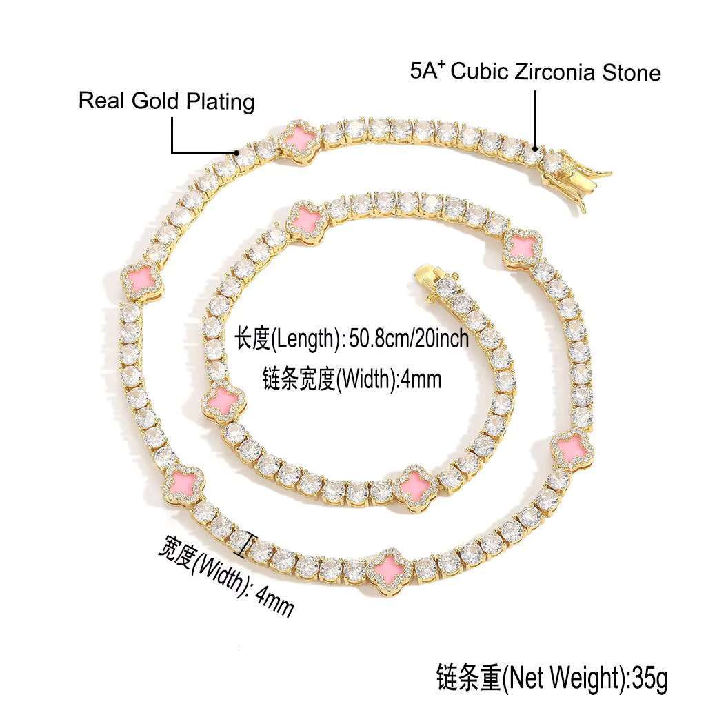 Fashion 4mm Flower Tennis Chain Necklace Bracelet Gold Plated Iced Out CZ Hip Hop Tennis Necklace for Women Fashion Jewelry
