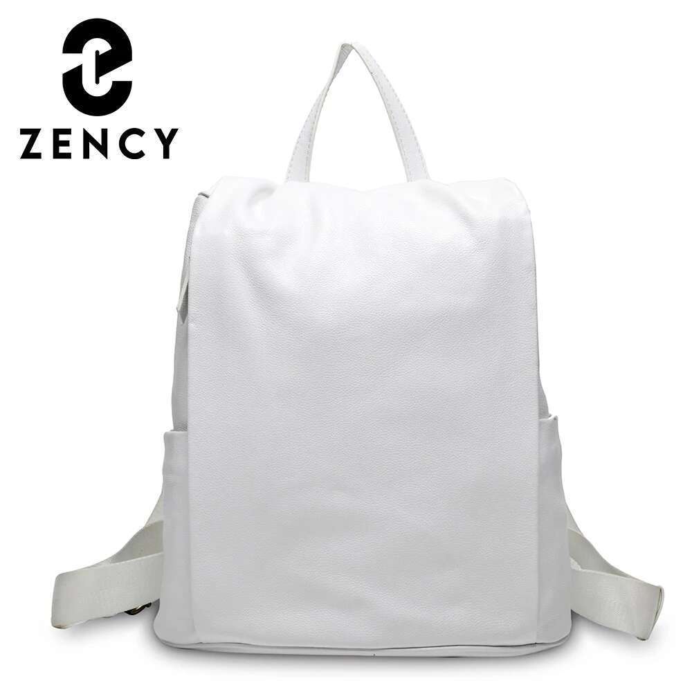 Zency Anti-Theft Women Backpack 100% Genuine Leather White Travel Bag Big Schoolbag For Girls Fashion Female Knapsack Laptop