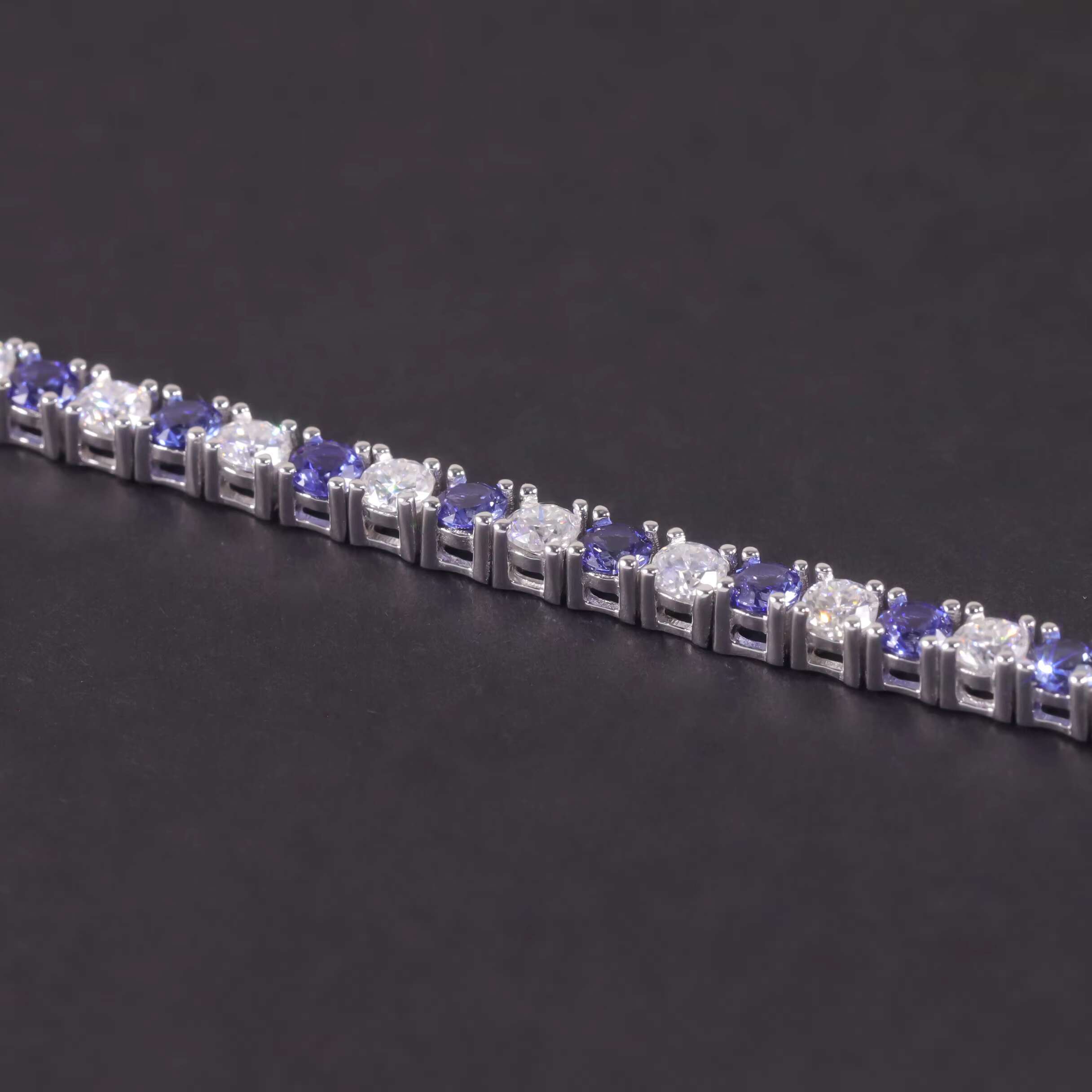 Wholesale Pricing 925 Sterling Silver Custom Hip Hop Tennis Chain 3mm Blue Sapphire Moissanite Diamond Tennis Bracelet