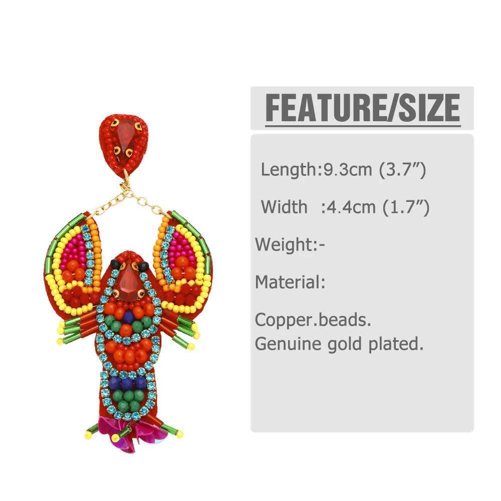 FLOLA Multicolor Lobster Raffia Beads Big Drop For Women Red Crystal Handmade Beaded Earrings Bohemian Jewelry Ersv63