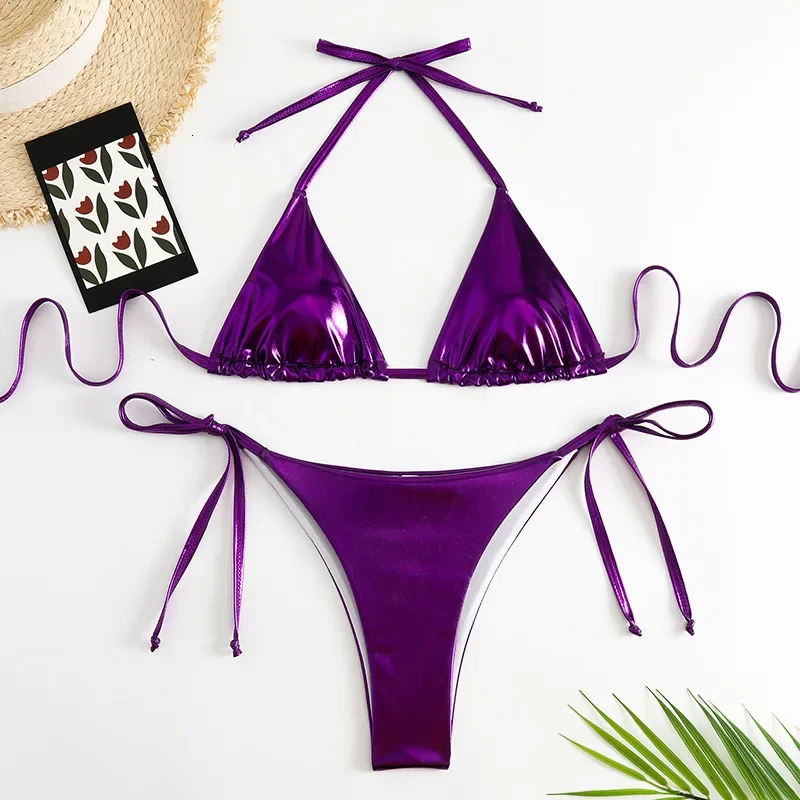 Sexy Brozing Gold Bikinis Sets Women Push Up Micro Bikini Swimsuit 2025 Brazilian Beach Bathing Suit Tie Side Triangle Swimwear 250428