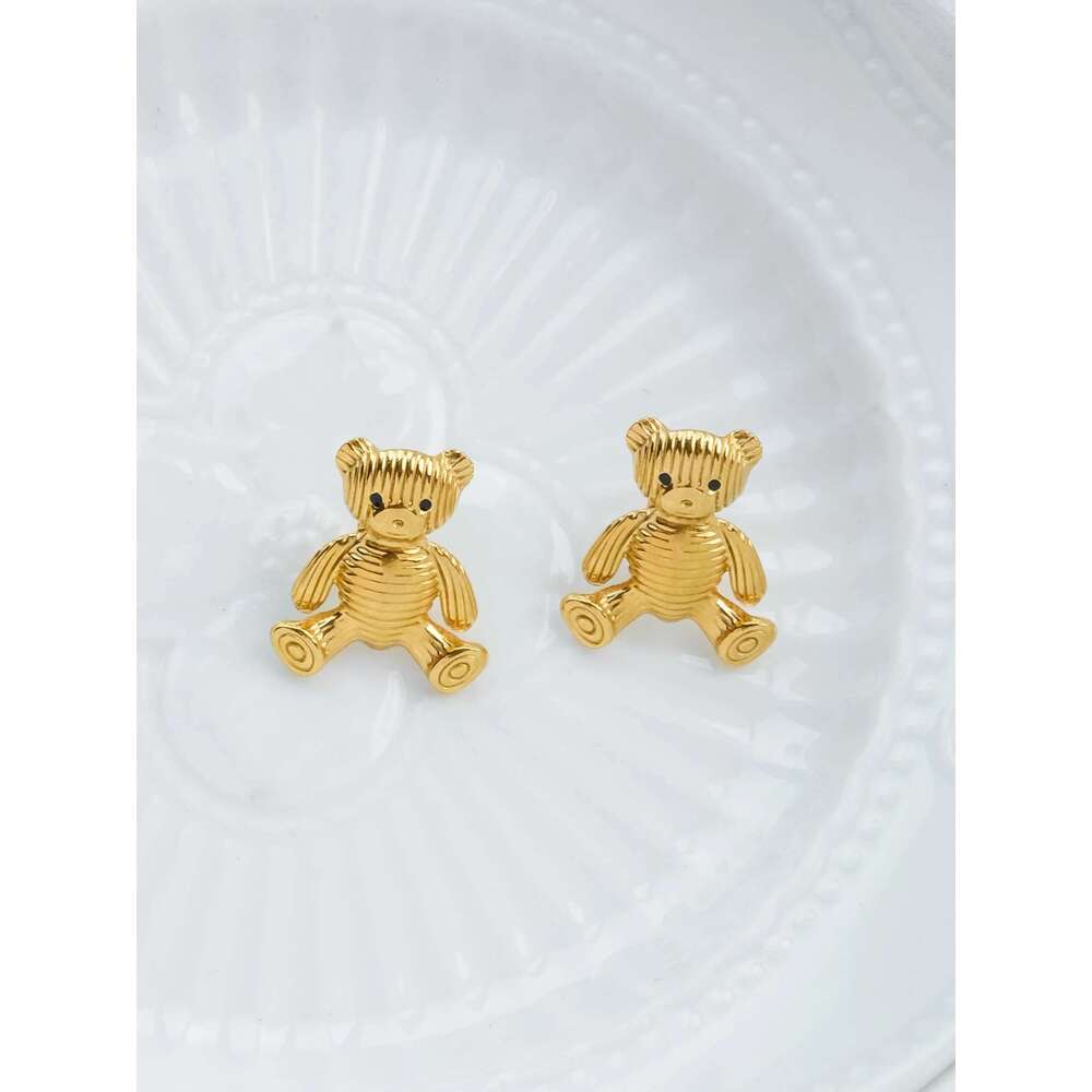 Retro Fashion Cute Retro Stainless Steel Women's Teddy Bear Earring Ring, Party Daily Holiday Gift, Friend Jewelry