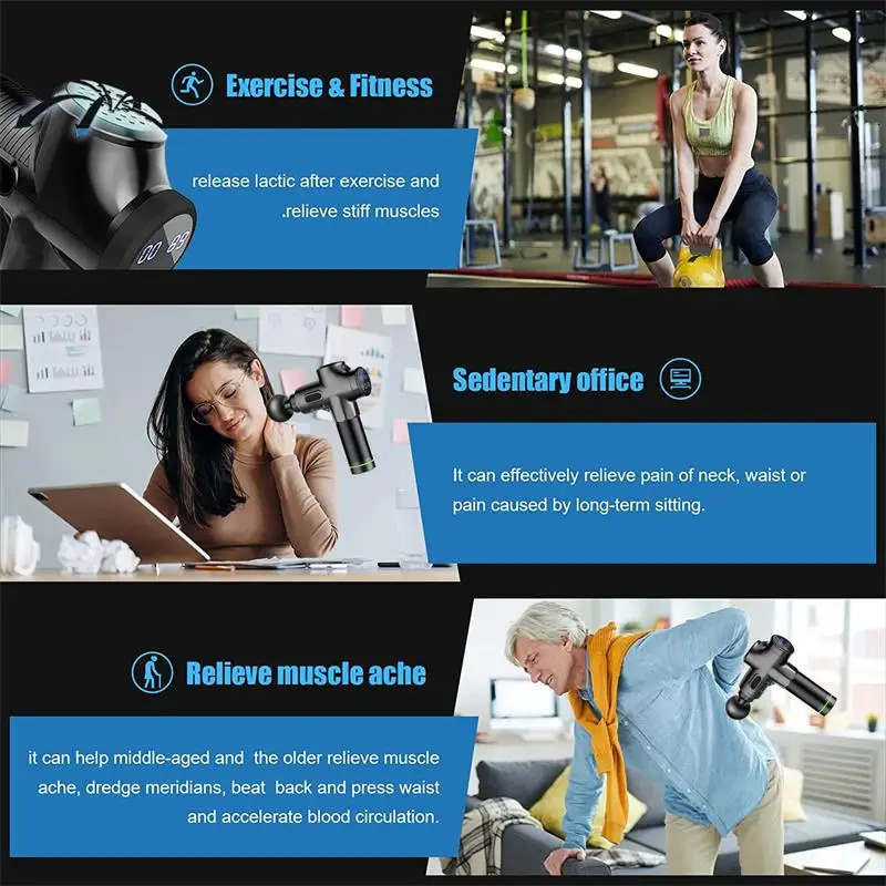 Muscle Massage Gun 6 Attachments Deep Tissue Percussion Massager Handheld Electric Body Massagers Sports Drill for Athletes 250424