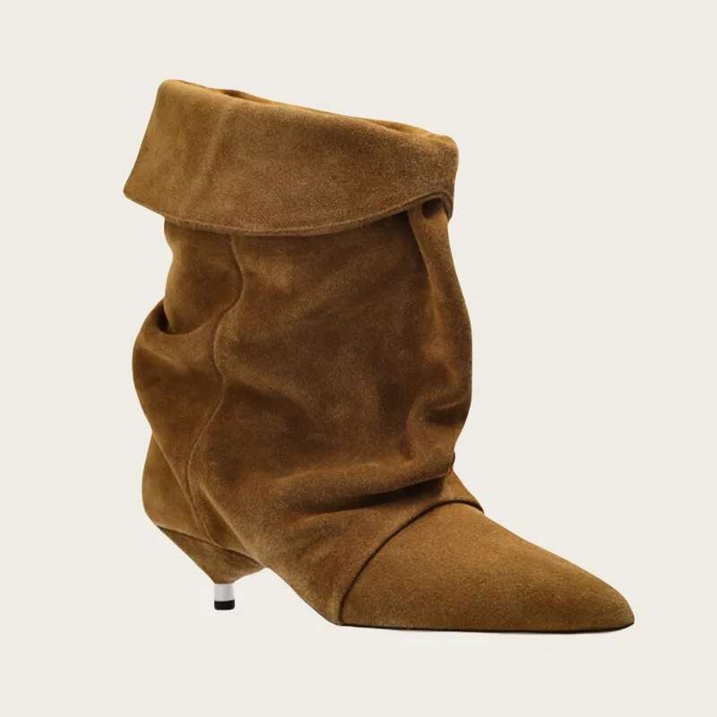 New Fashion Design Stiletto Pleated Shoes Comfortable Mid-calf Ankle Boots Pointed Thin High Heels Women