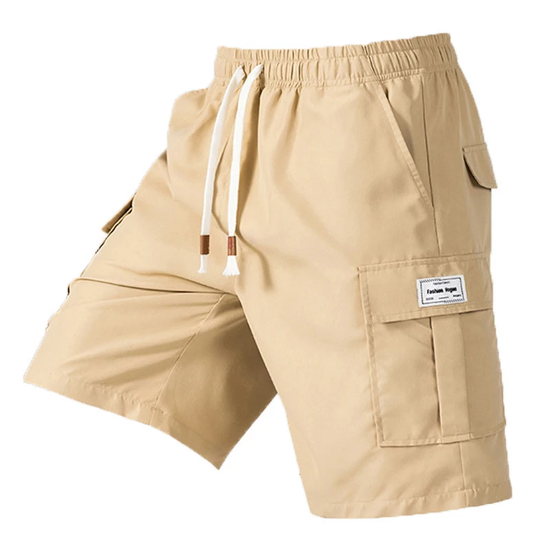 2025 mens multi pocket cargo shorts casual and comfortable elastic waist traction summer Bermuda 250425