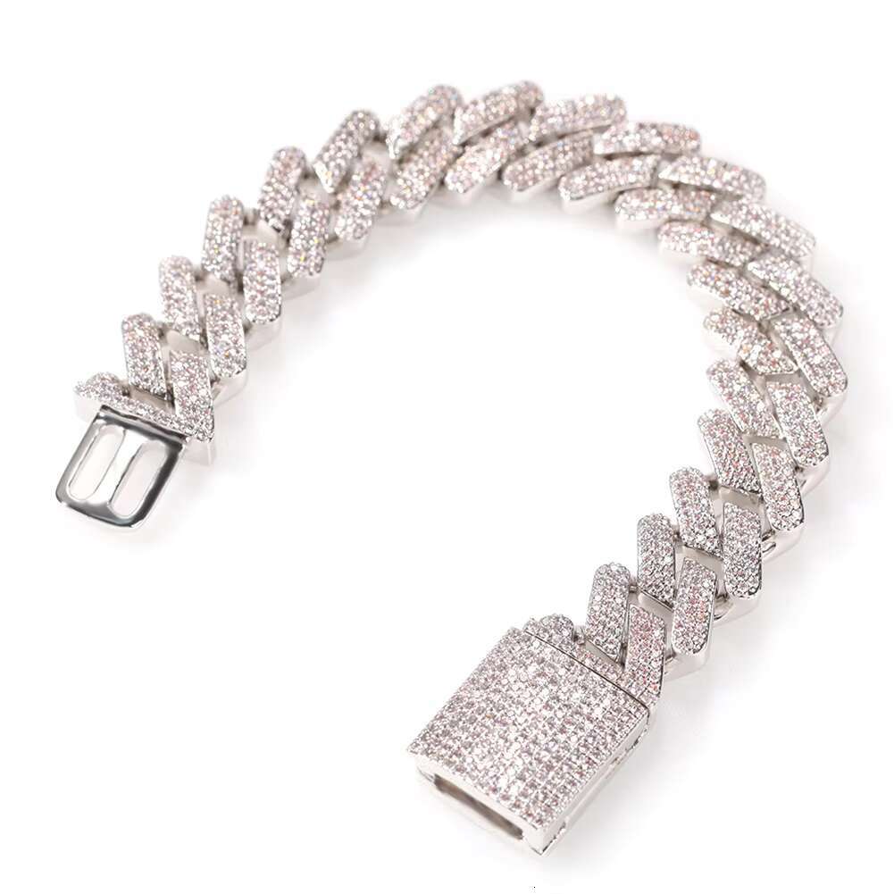 Excellent Jewelry Iced Out Cuban Bracelet 925 Silver Moissanite Diamond VVS Hip Hop Men Cuban Link Bracelet