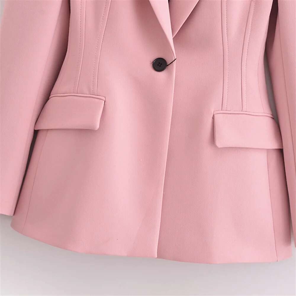TRAF Autumn New Product Women's Fashion Casual Solid Color Slimming Collar Pocket Decoration Long Sleeve Suit Coat