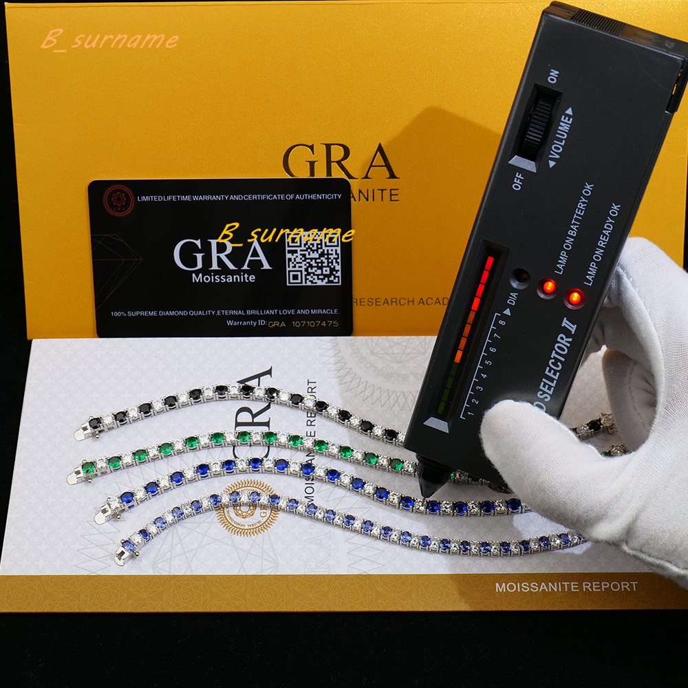 Xingyue High Quality 925 Sterling Silver Green Blue Black Color Gra Vvs Mossanite Moissanite Diamond Tennis Bracelet for Women