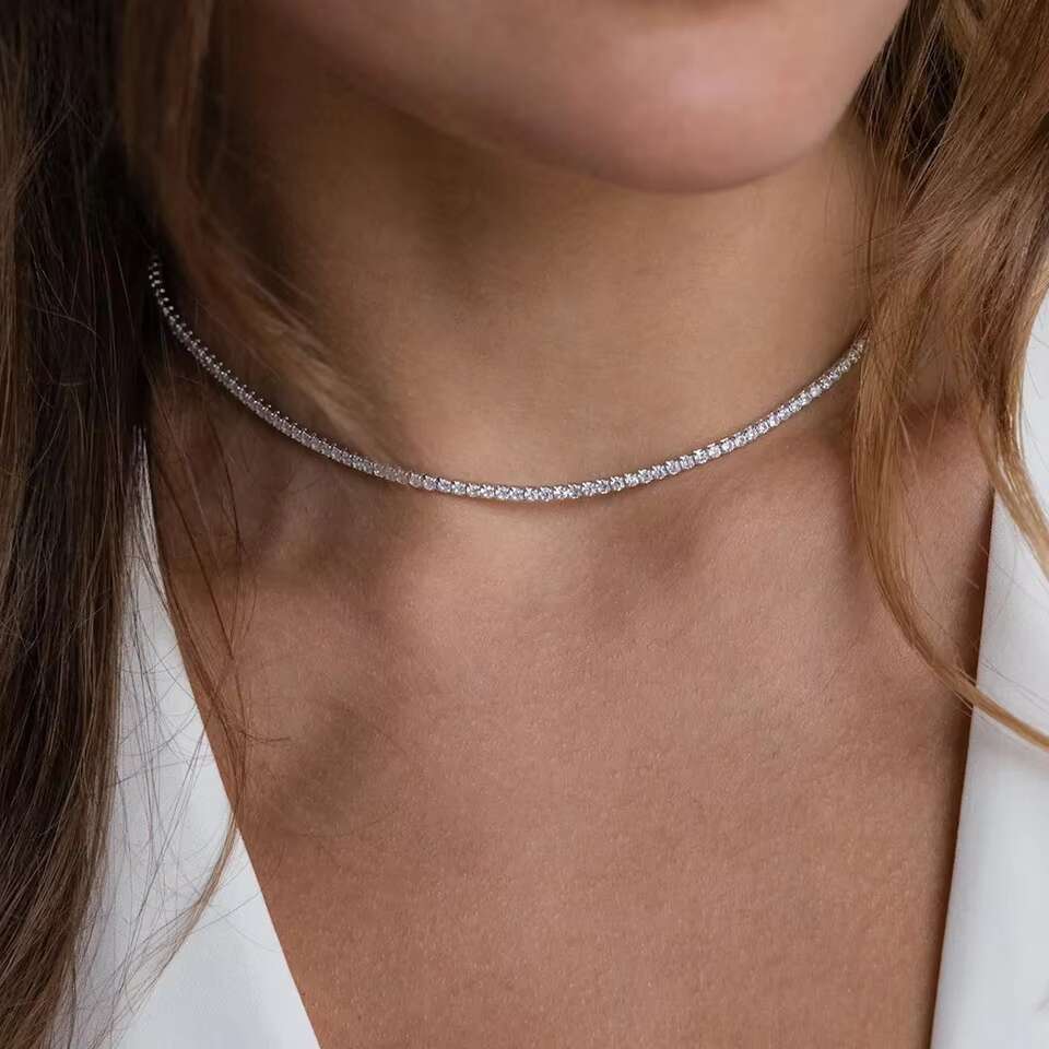 EManco Minimalist Gold Plated Stainless Steel Necklace Diamond Tennis Chain Choker Necklace