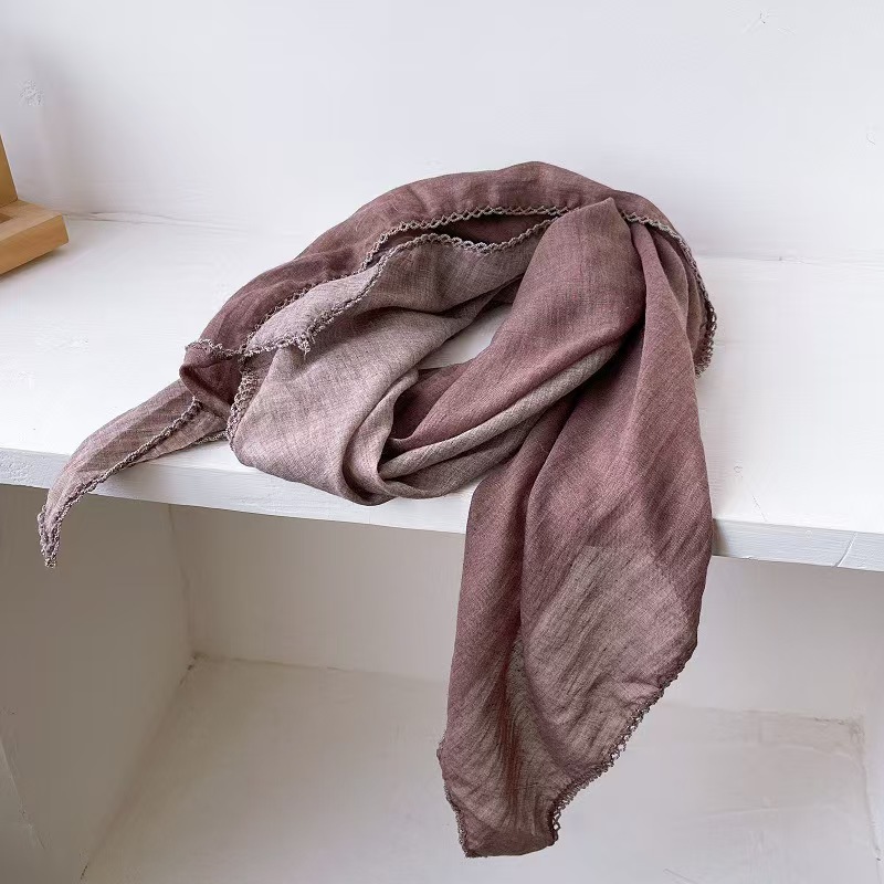T604 double solid color stitching cotton and linen diamond scarf spring and autumn literary retro neck warm scarf versatile decorative small scarf