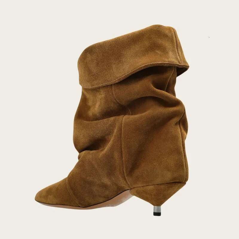 New Fashion Design Stiletto Pleated Shoes Comfortable Mid-calf Ankle Boots Pointed Thin High Heels Women