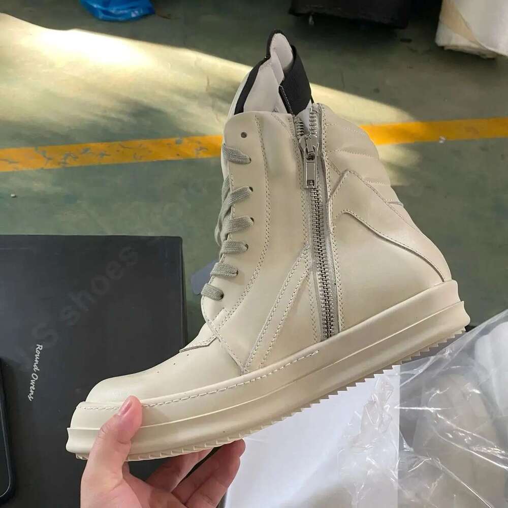 Brand Men Sneaker Ricks High Top Women Casual Shoe Ivory White Cowhide Ankle Boot Zip Flat Leather Shoes