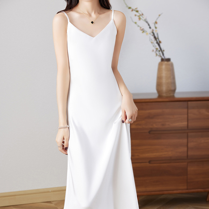X285 New style inner long skirt for women Acetate base slim fit satin suspender dress