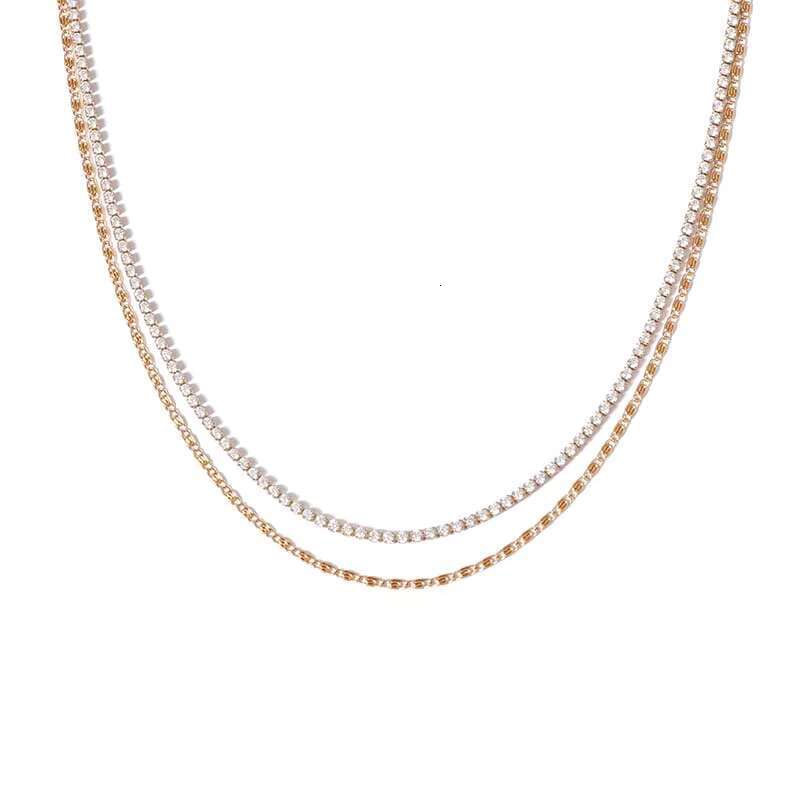 Fashionable 18K Gold PVD Stainless Steel Necklace Double Layer Tennis Box Chain Full Zircon Classic Hexagon Shape Gift