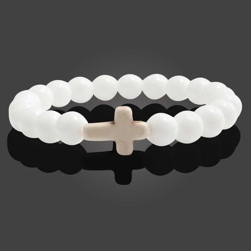 Charm Natural Stone Bracelet Cross Black Lava Matte Beaded Bracelets Handmade Men Women Prayer Fiess Chain Couple Jewelry Gift
