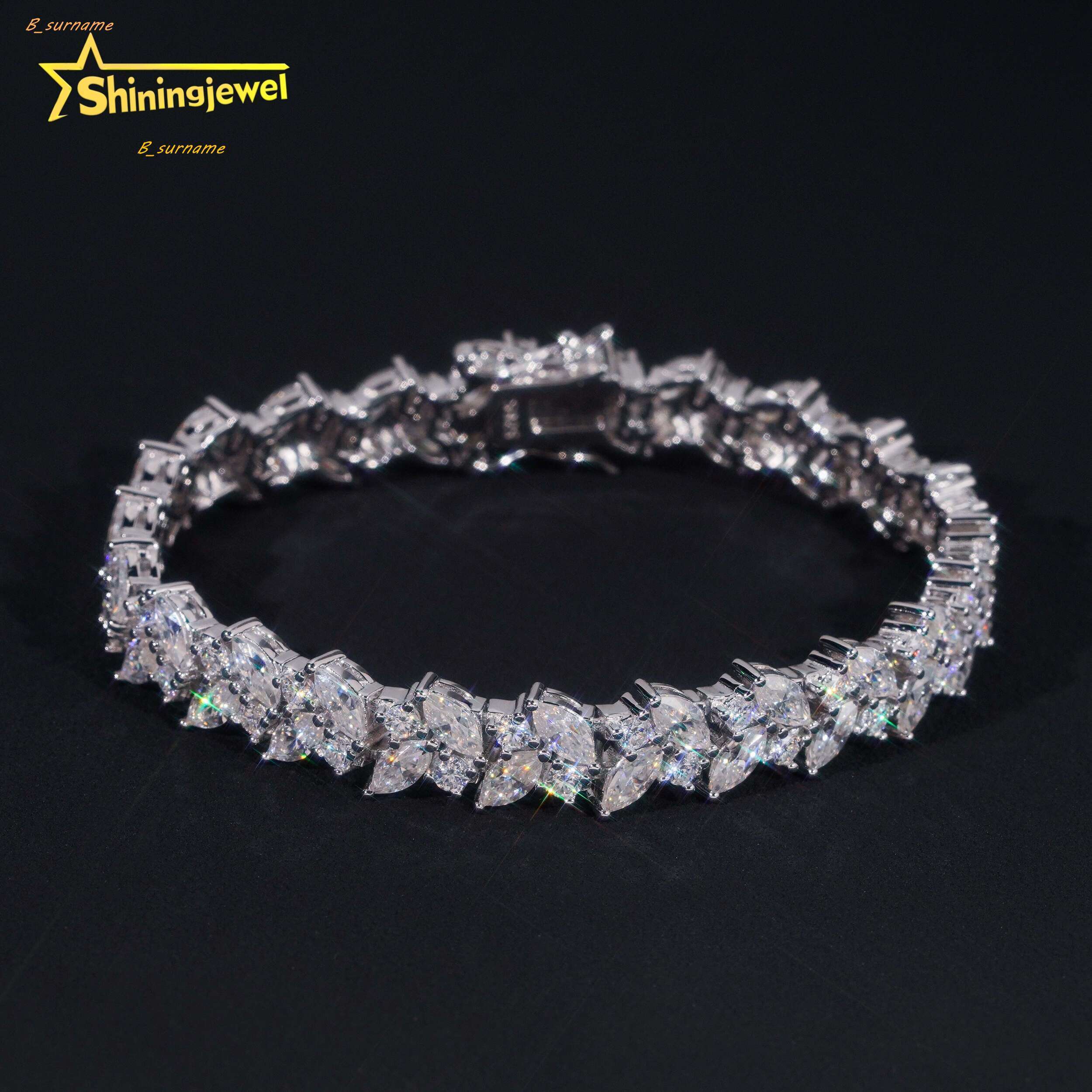 Iced Out 925 Silver Marquise Cut Moissanite Bracelet Pass Diamond Tester Women Fine Jewelry VVS Moissanite Tennis Bracelet