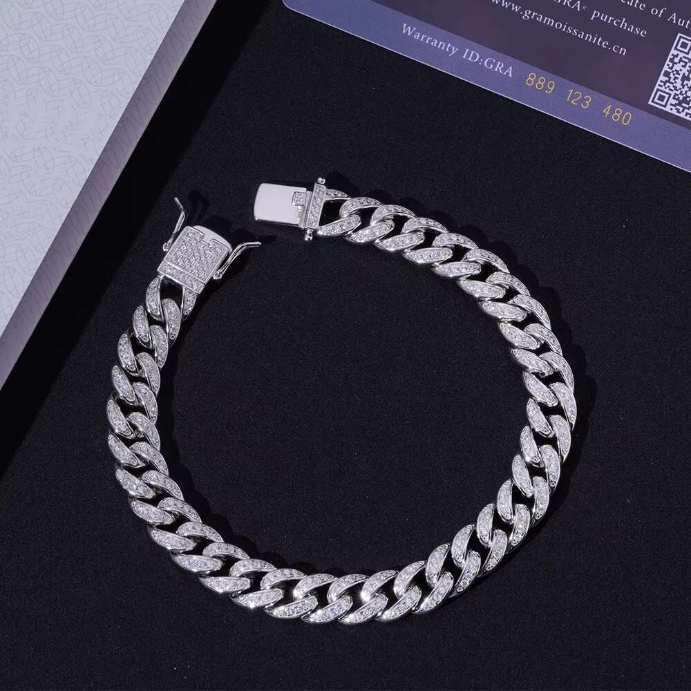 High Quality Hip Hop 925 Sterling Silver 9mm Miami Chain White Gold Plated Inset 5A Zircon Cuban Chain Bracelets for Gift