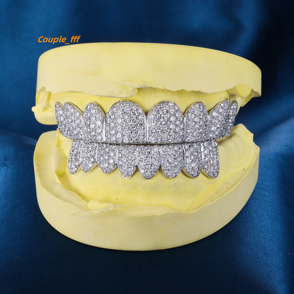 Factory Custom Hip-Hop Grillz 8 on 8 S925 Silver 10K 14K 18K Solid Gold VVS Moissanite Lab Diamond Iced Out Grillz for Teeth