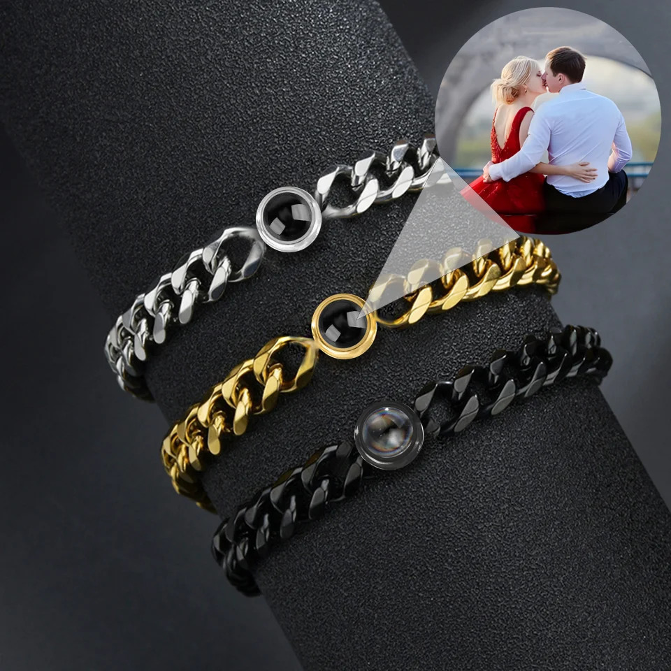 Custom Projection Bracelet Steel With Picture Cuban Chain Bracelet With Personalized Po Projection Suitable For Men 250430