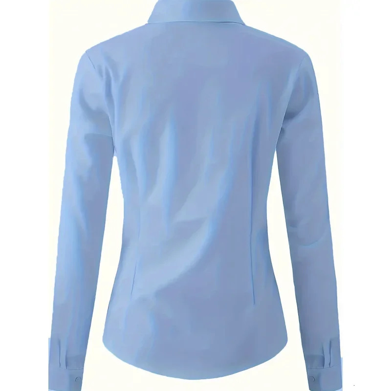 Solid button front shirt elegant long sleeved lapel suitable for spring and autumn fashion womens clothing basic top OL 250422