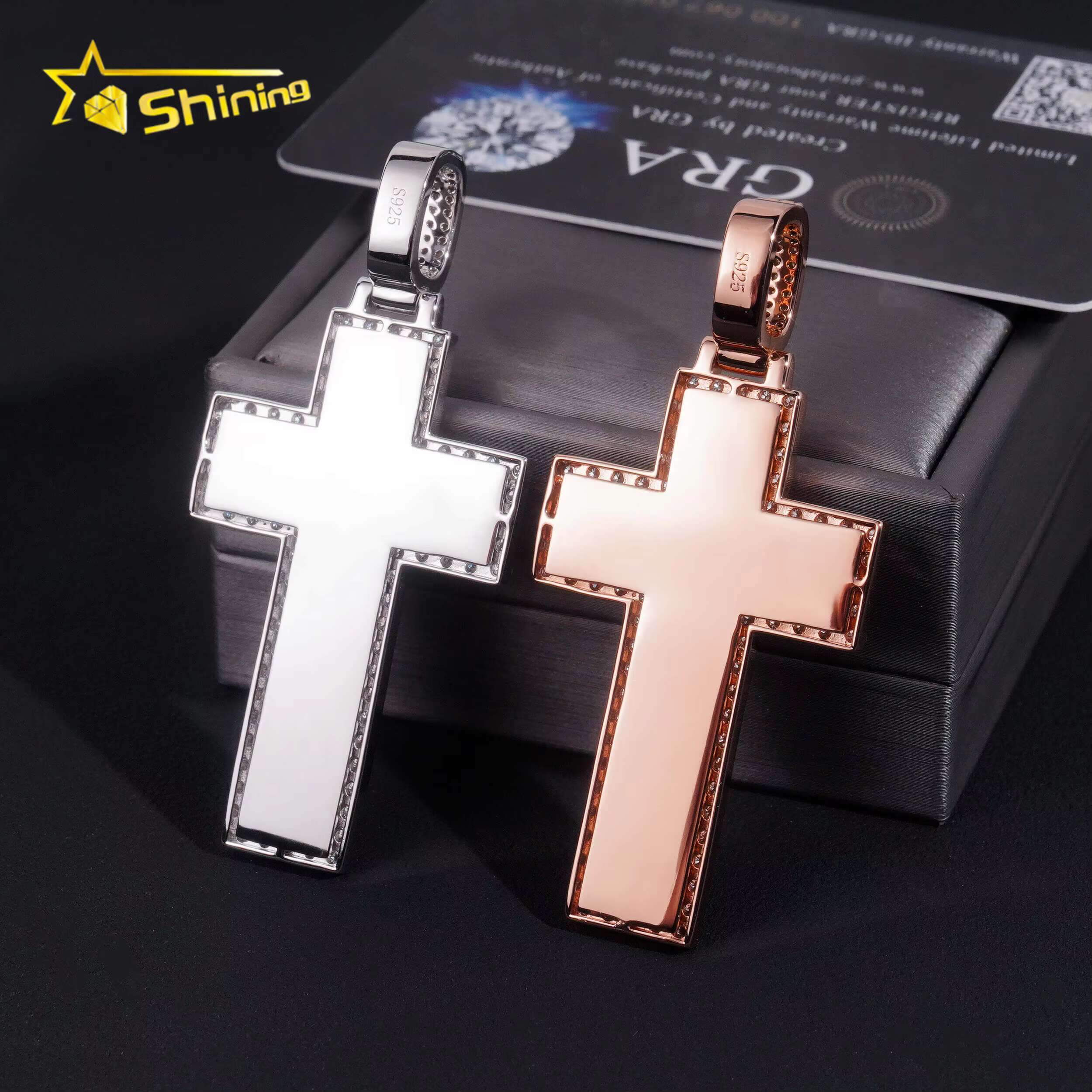 New Baguette Moissanite Cross Pendant 925 Sterling Silver Gold Plated Pass Diamond Tester GRA Moissanite Charms Necklace