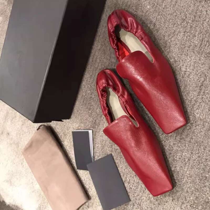 Fashion Drandma High Quality Women Square Catwalk Flats Comfortable Pumps Soft Leather Pleated Elastic Casual Shoes