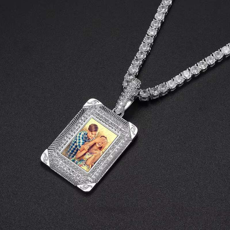 Hot Sale 5A CZ Brass Iced Out Hip Hop Custom Photo Frame Pendant Picture Pendant Necklace for Men