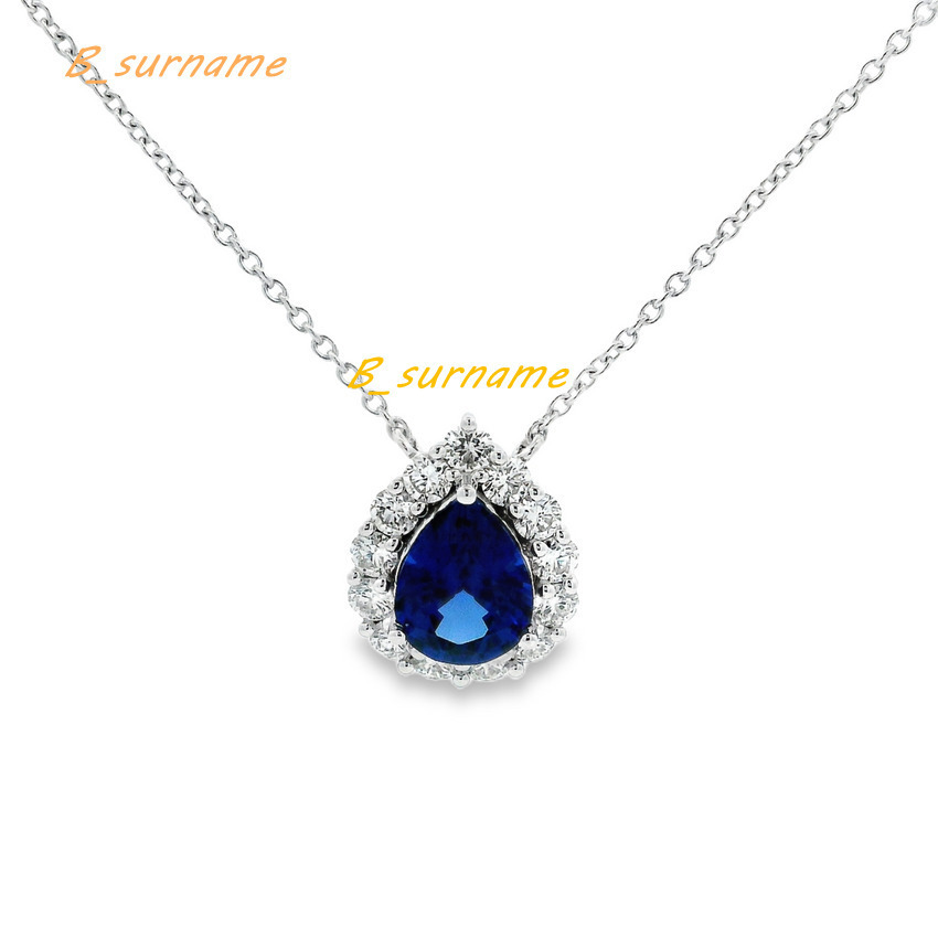 Pear Shape Gemstone Sapphire CVD Lab Grown Diamond 18k Yellow White and Rose Gold Eco Friendly Diamond Necklace for Women