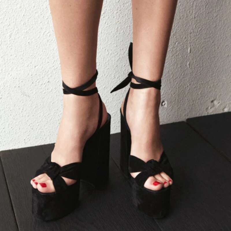 Vintage Leopard Print Platform Sexy Round Open Toe Square Heel Women's Shoes Spring Summer Lace-up Suede Modern Sandals